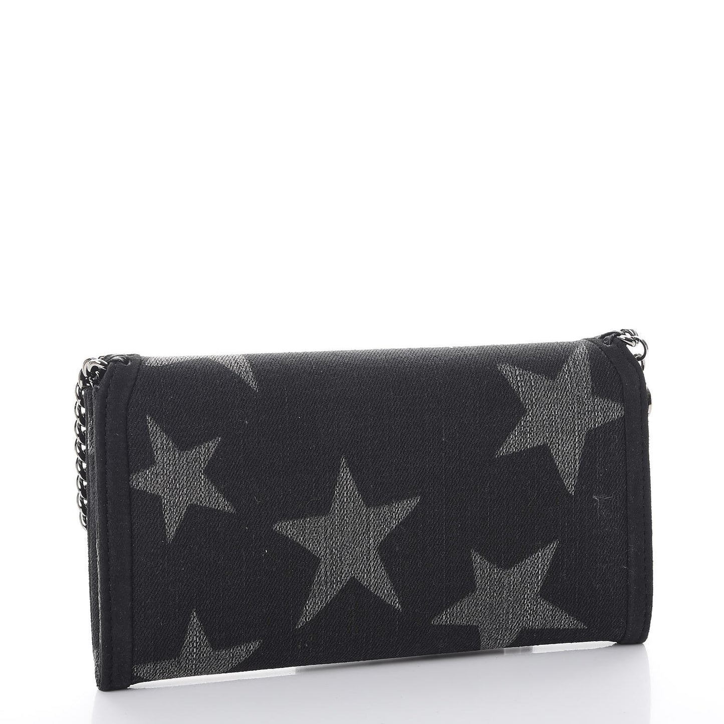 Denim Star Print Falabella Continental Flap Wallet Black