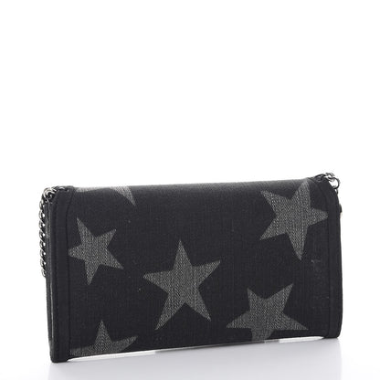 Stella McCartney Denim Star Print Falabella Continental Flap Wallet Black 3 of 8
