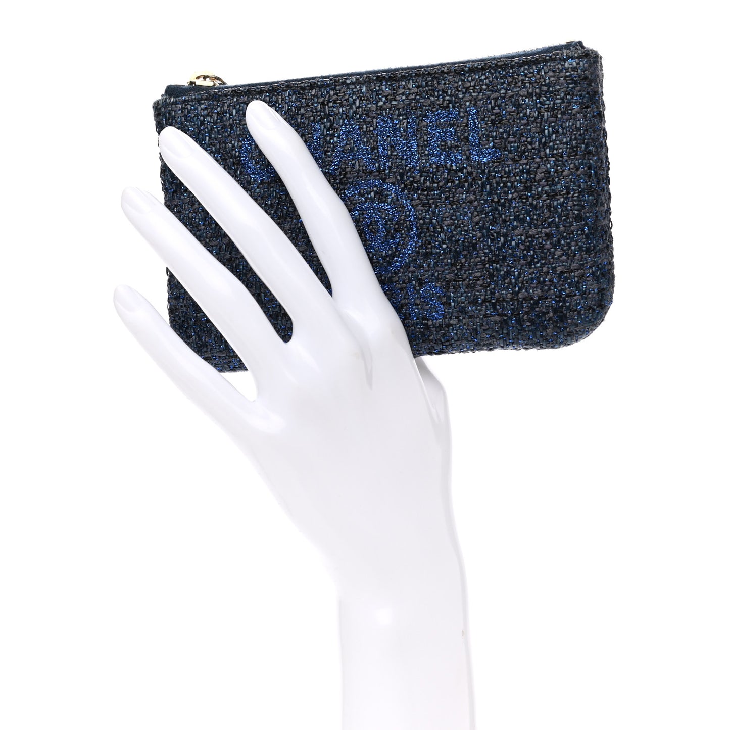 Woven Straw Raffia Deauville Cosmetic Pouch Blue