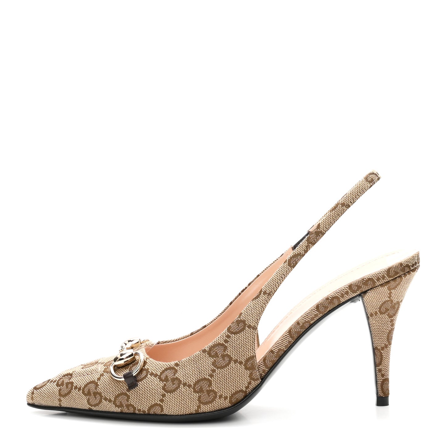 Canvas GG Monogram Horsebit Slingback Pumps 37.5 Beige Ebony Cocoa