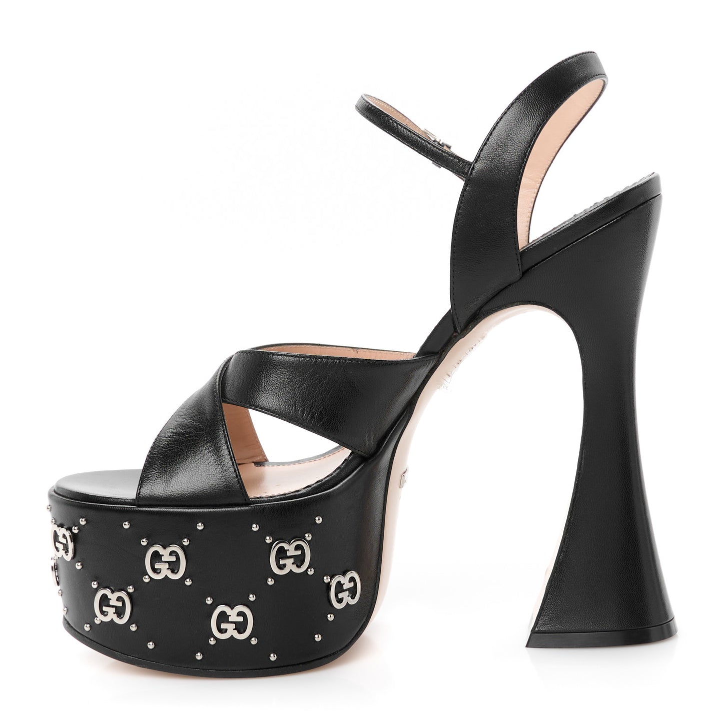 Malaga Kid Interlocking G Studs 155mm Platform Sandals 40 Perfect Black