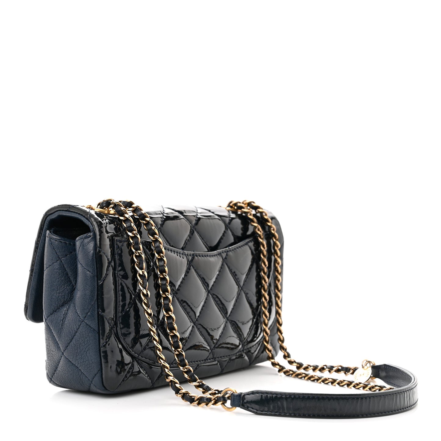 Patent Goatskin Quilted Small CC Eyelet Flap Blue