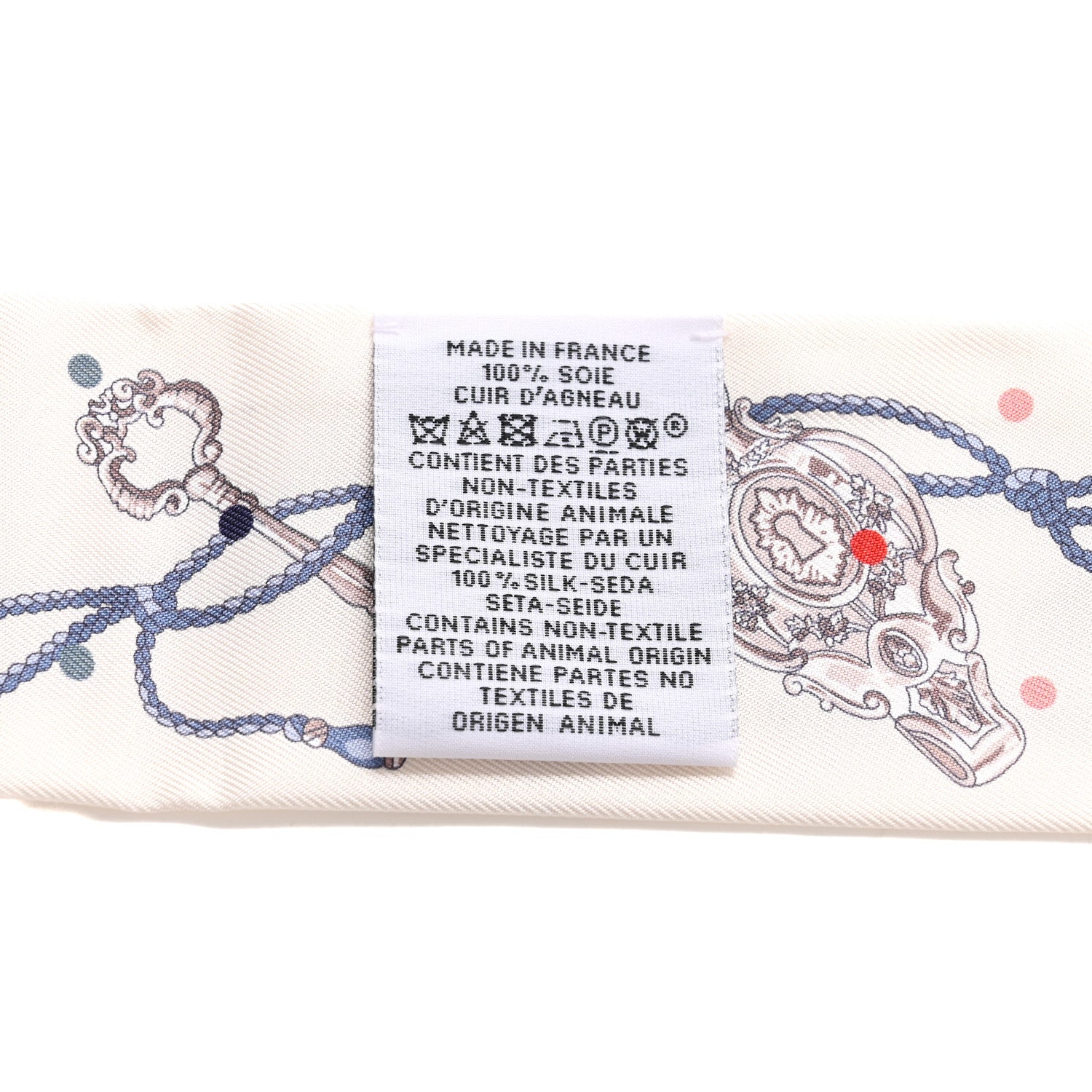 Hermes Silk Calfskin Les Cles A Pois Fringed Twilly Creme Gris Perle Multicolor 3 of 4