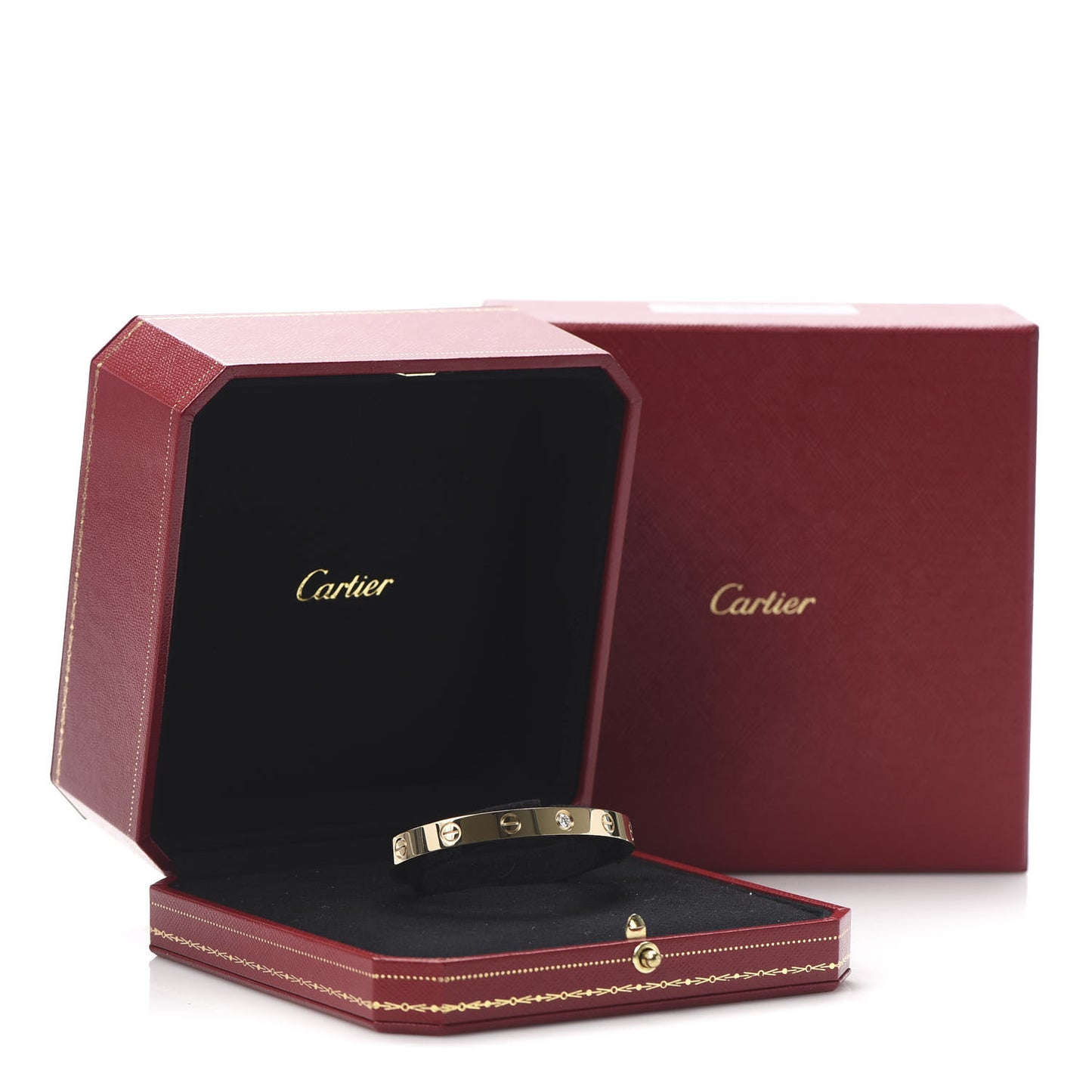 18K Yellow Gold 1 Diamond LOVE Cuff Bracelet 16