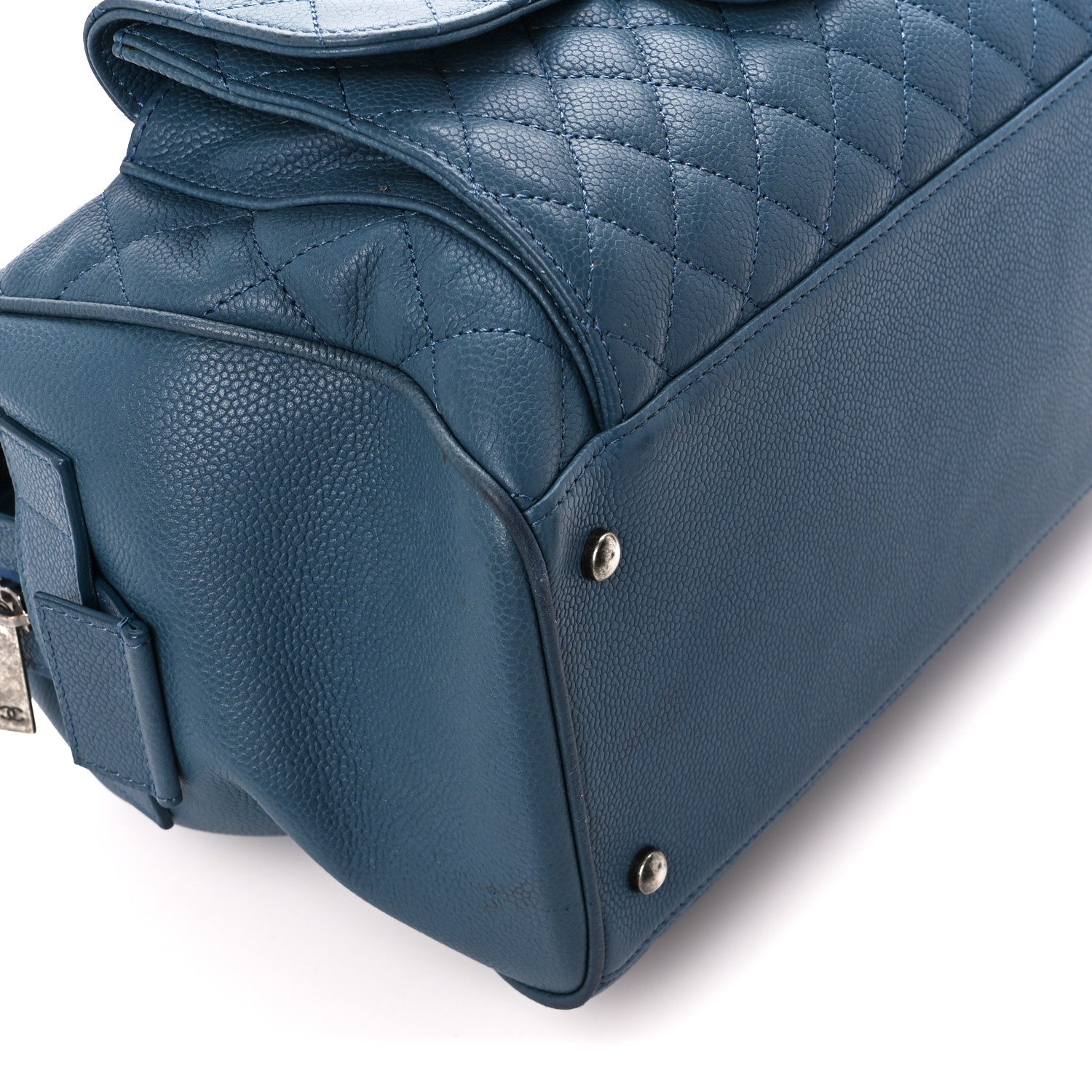 Chanel Grained Calfskin Quilted Large Casual Pocket Bowling Bag Blue 11 of 16