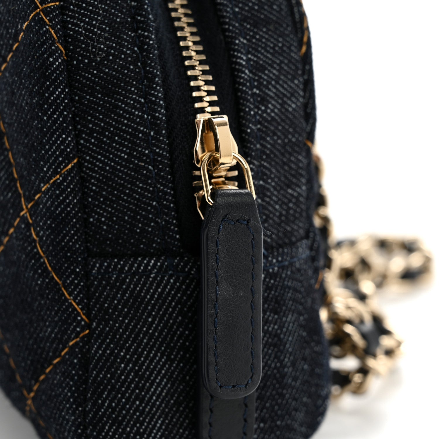 Chanel Denim Quilted Clutch With Chain Dark Blue Orange 11 of 11