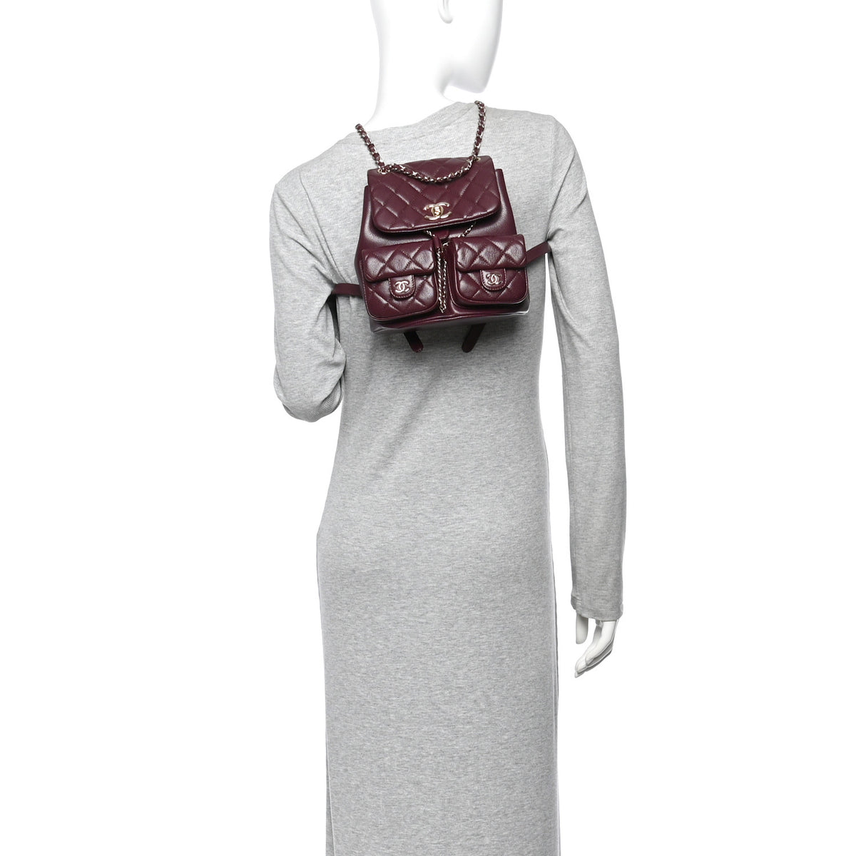 Chanel Shiny Caviar Quilted Medium Duma Pockets Drawstring Backpack Dark Burgundy 2 of 10