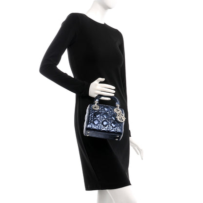 Christian Dior Metallic Calfskin Cannage Mini Lady Dior Marine 3 of 8