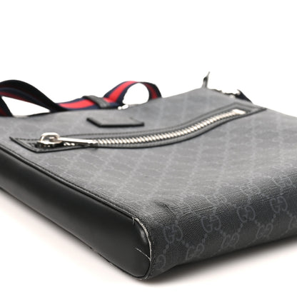 Gucci GG Supreme Monogram Appia Calfskin Web Flat Messenger Bag Black Grey 9 of 12