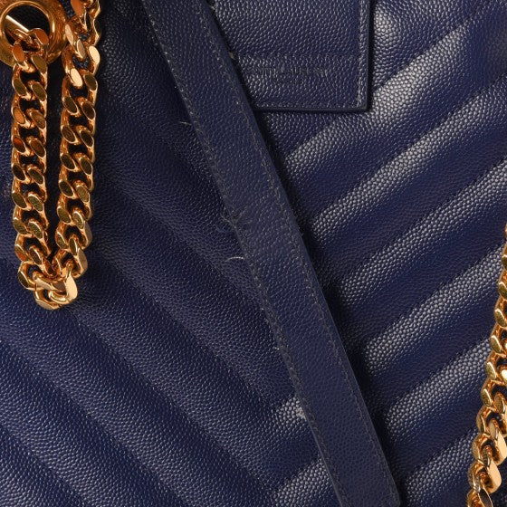 Grain De Poudre Matelasse Chevron Monogram Shopping Bag Deep Marine