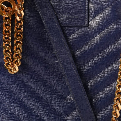 Saint Laurent Grain De Poudre Matelasse Chevron Monogram Shopping Bag Deep Marine 6 of 16