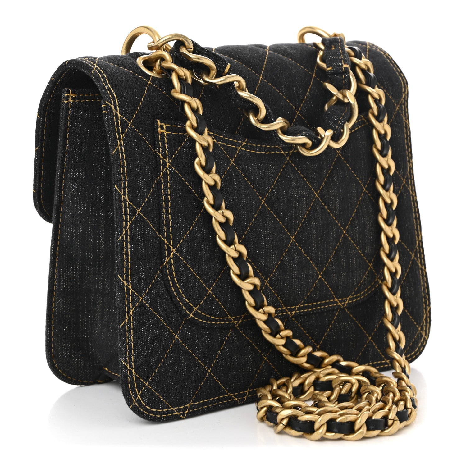 Chanel Denim Quilted Double You Mini Flap Black Golden 4 of 19