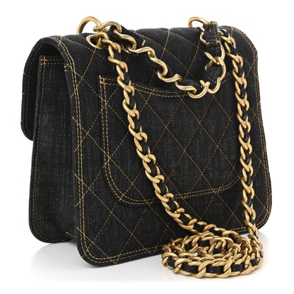 Chanel Denim Quilted Double You Mini Flap Black Golden 4 of 19