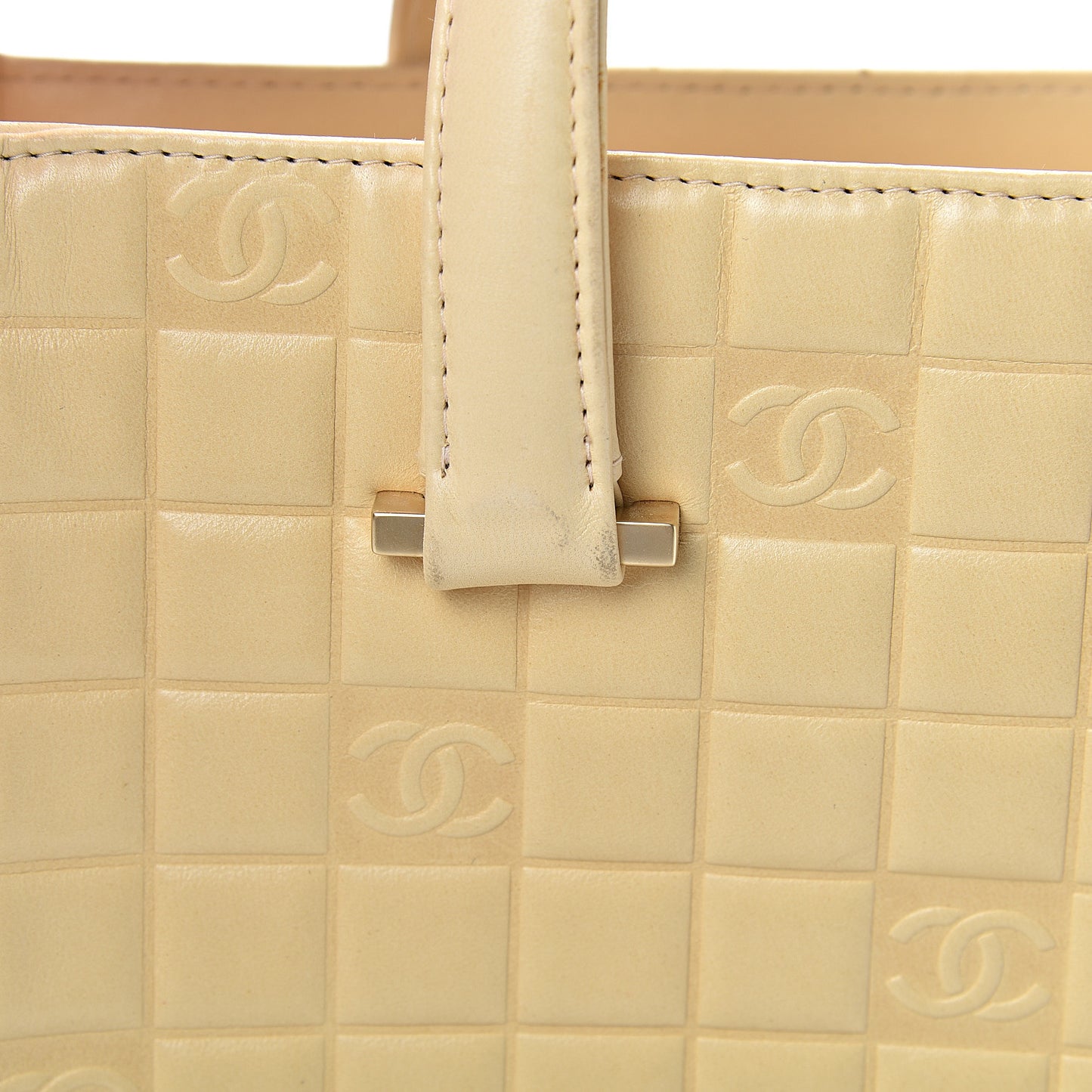Lambskin Quilted Chocolate Bar Tote Beige