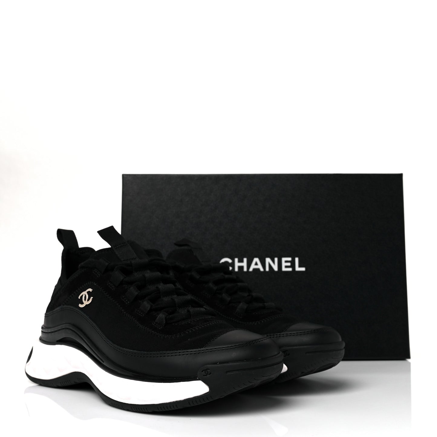 Velvet Calfskin Mixed Fibers CC Sneakers 37.5 Black