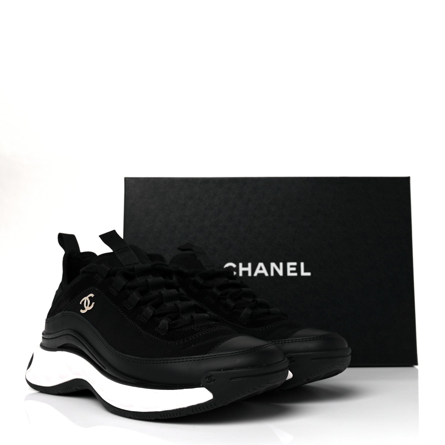 Chanel Velvet Calfskin Mixed Fibers CC Sneakers 37.5 Black 10 of 10