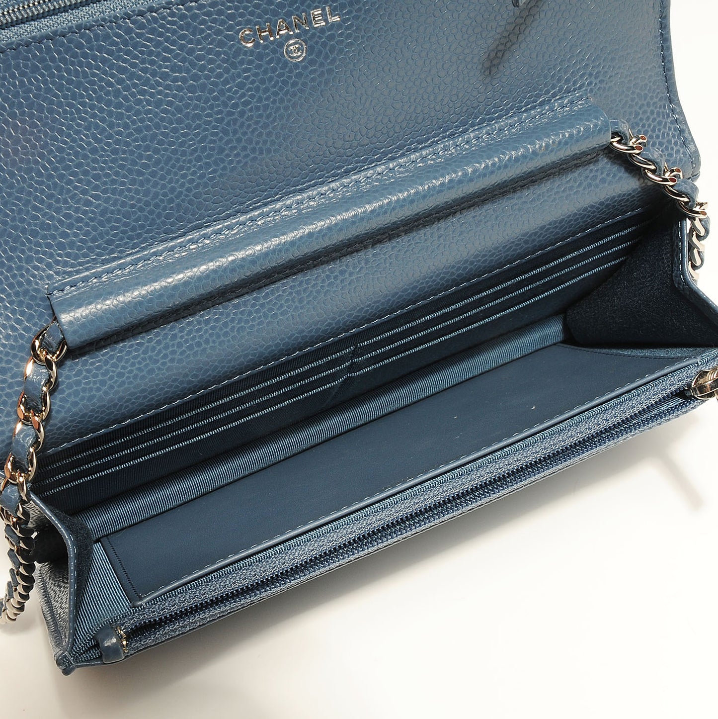 Caviar Quilted Wallet on Chain WOC Blue