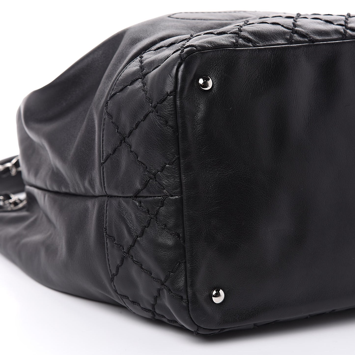 Calfskin Drawstring CC Bucket Bag Black