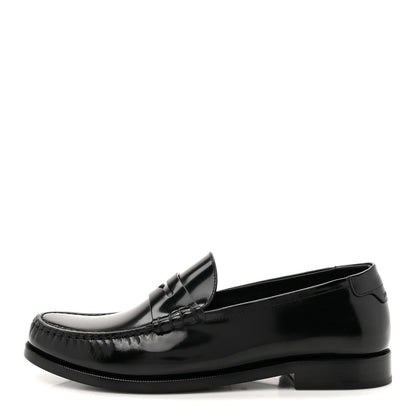 Saint Laurent Glazed Calfskin Le Loafer 15 Penny Slippers 40 Black 1 of 10