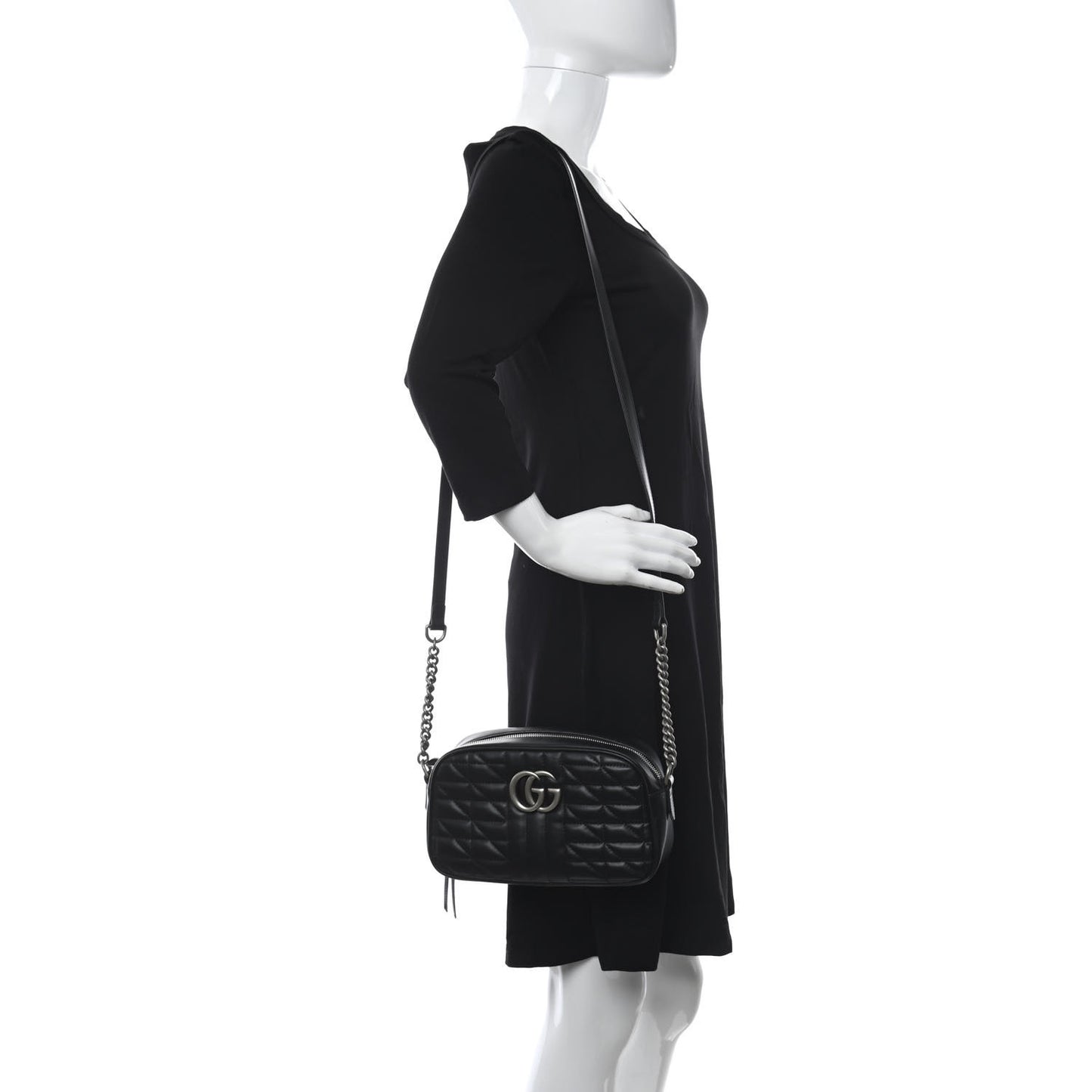 Calfskin Matelasse Aria Small GG Marmont Chain Shoulder Bag Black