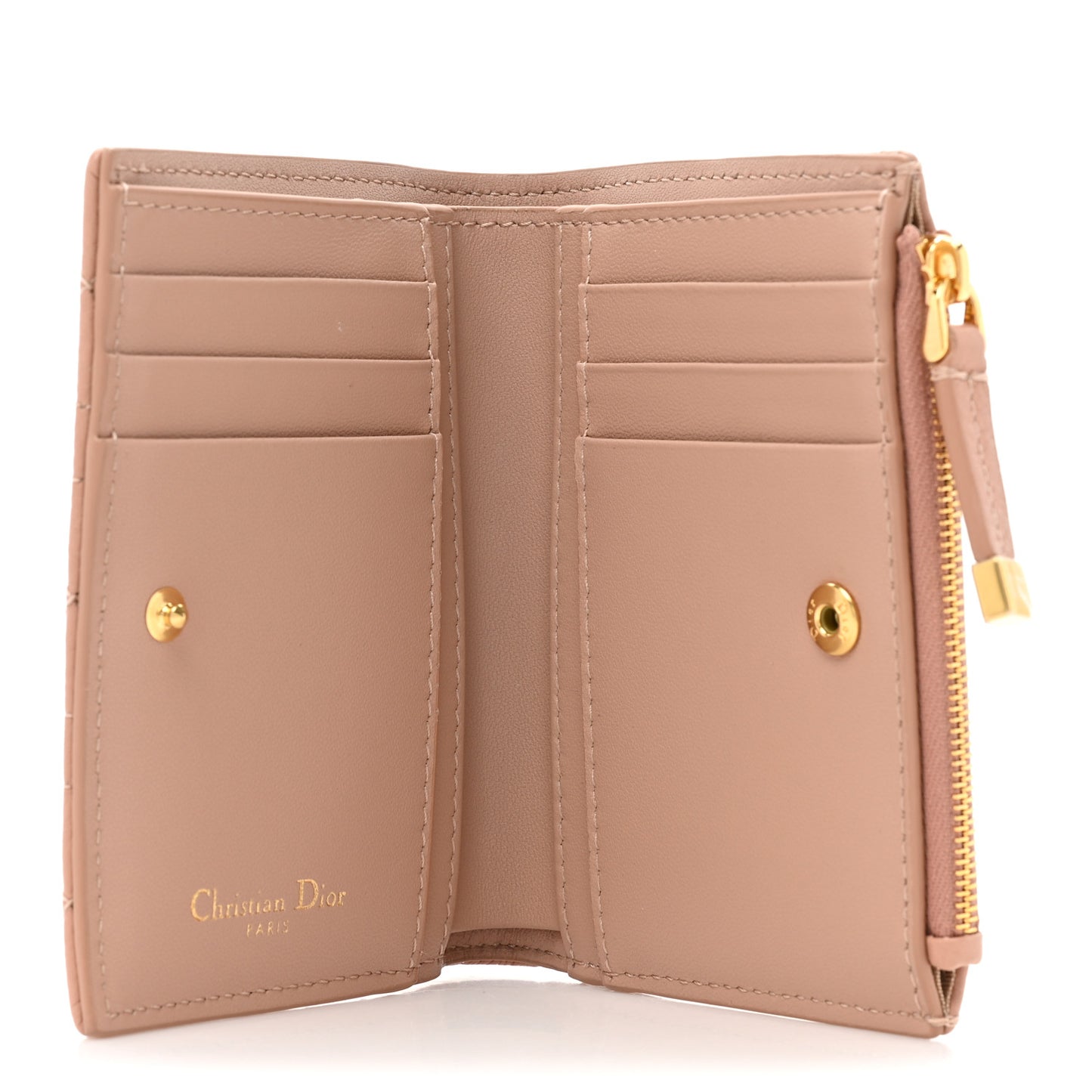 Grained Calfskin Supple Cannage Caro Dahlia Wallet Rose Des Vents