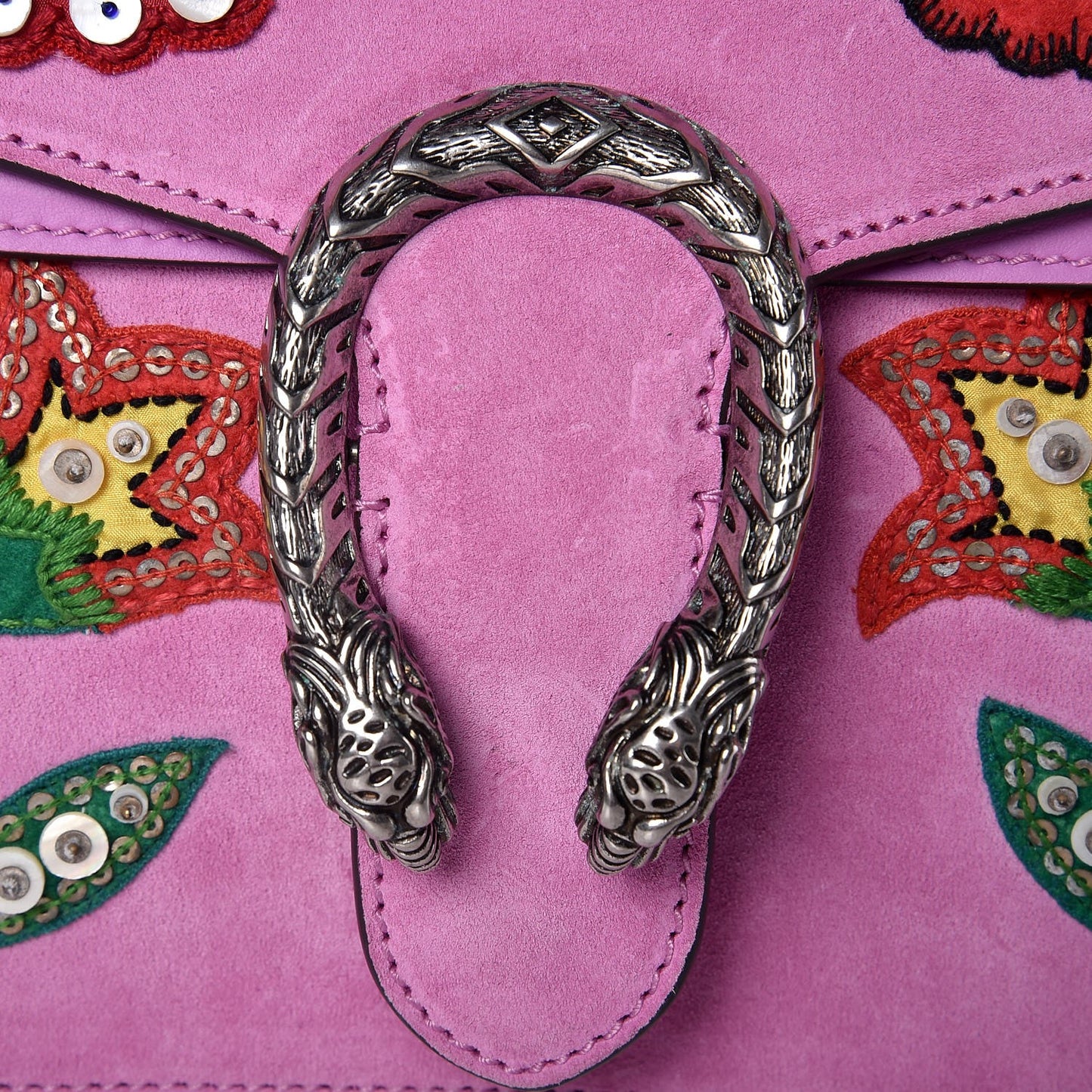 Suede Cudu Embroidered Medium Dionysus Shoulder Bag Candy Mousse Multicolor