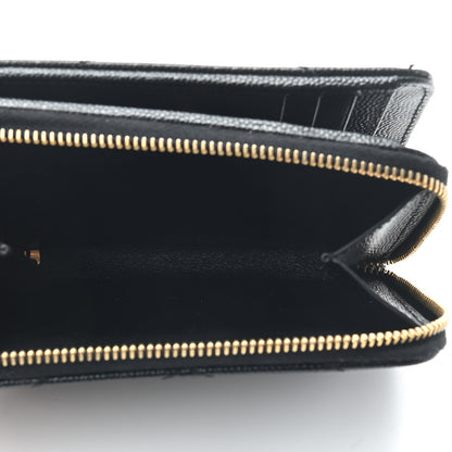 Saint Laurent Grain De Poudre Matelasse Chevron Monogram Compact Zip Around Wallet Black 6 of 7