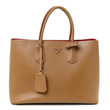 Prada Saffiano Cuir Medium Double Bag Caramel Fuoco 1 of 17