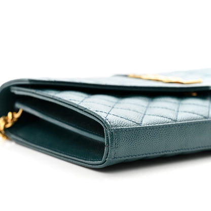 Saint Laurent Grain De Poudre Mixed Matelasse Triquilt Monogram Chain Wallet Sea Turquoise 8 of 9