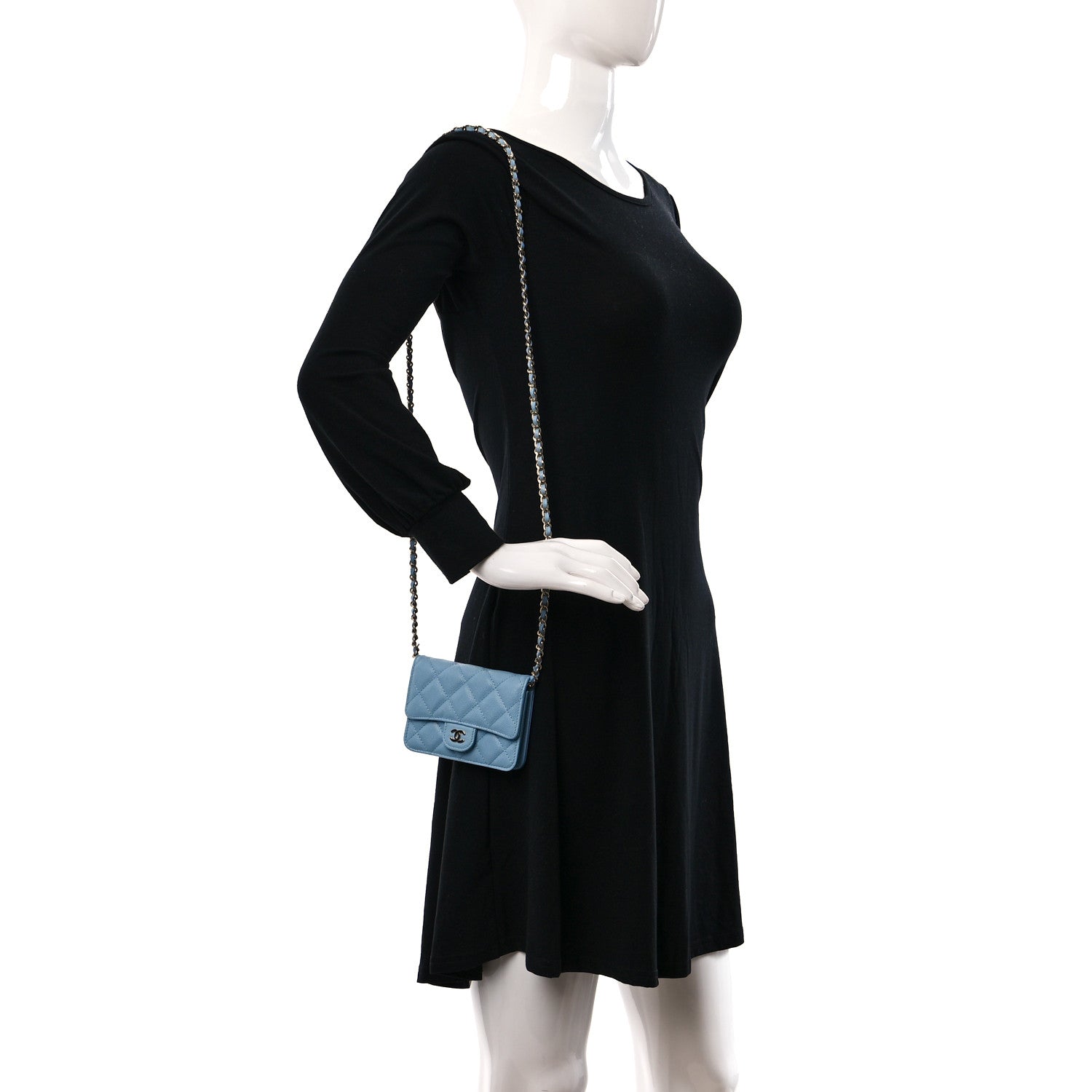 Chanel Caviar Quilted Mini Chain Bag Blue 2 of 11