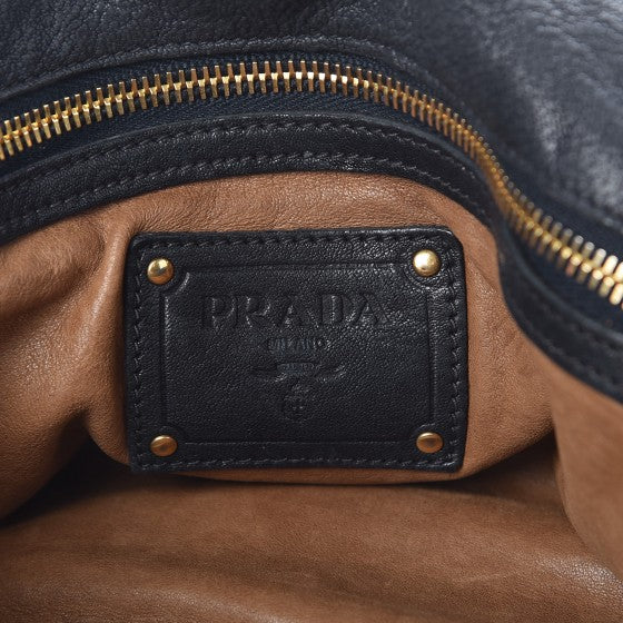 Prada Nappa Studded Aviator Satchel Blue 6 of 11