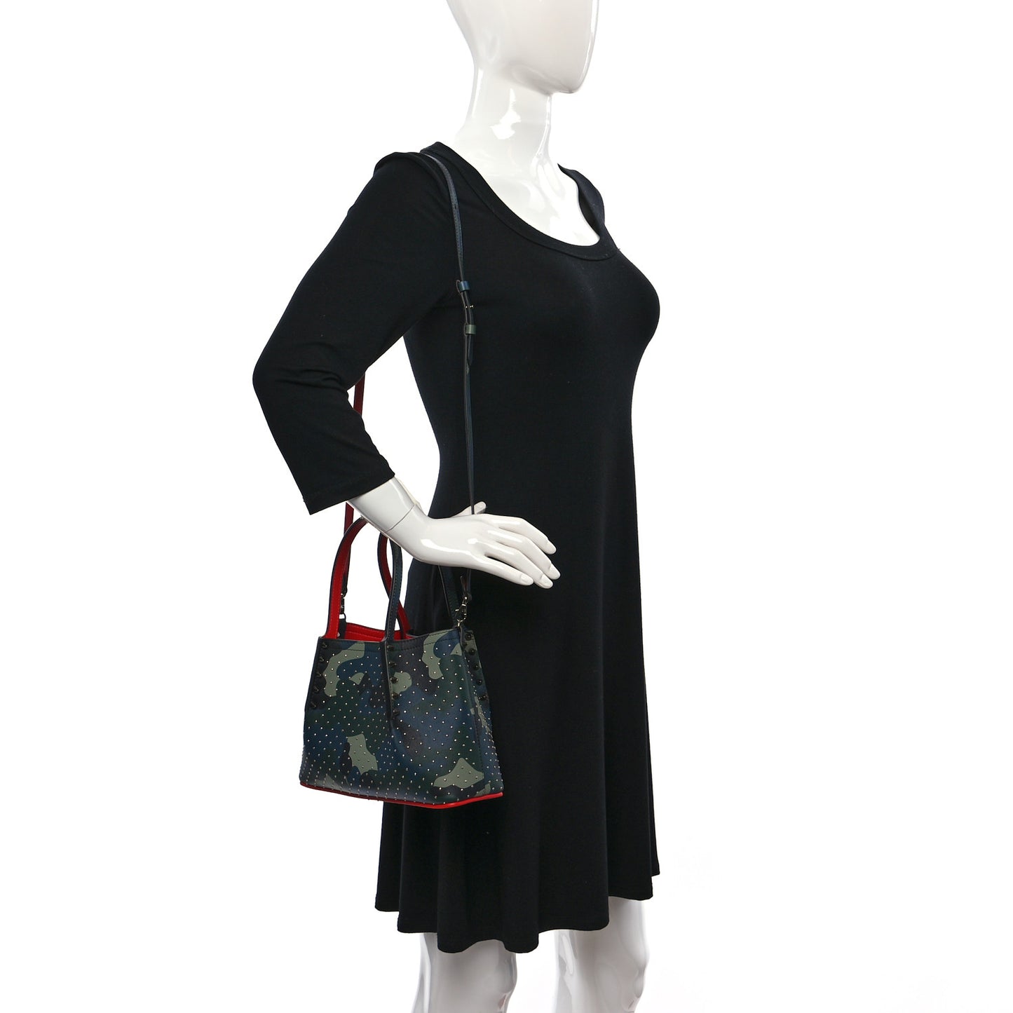Calfskin Loubi Camouflage Spiked Mini Cabarock Shopper Tote Multicolor