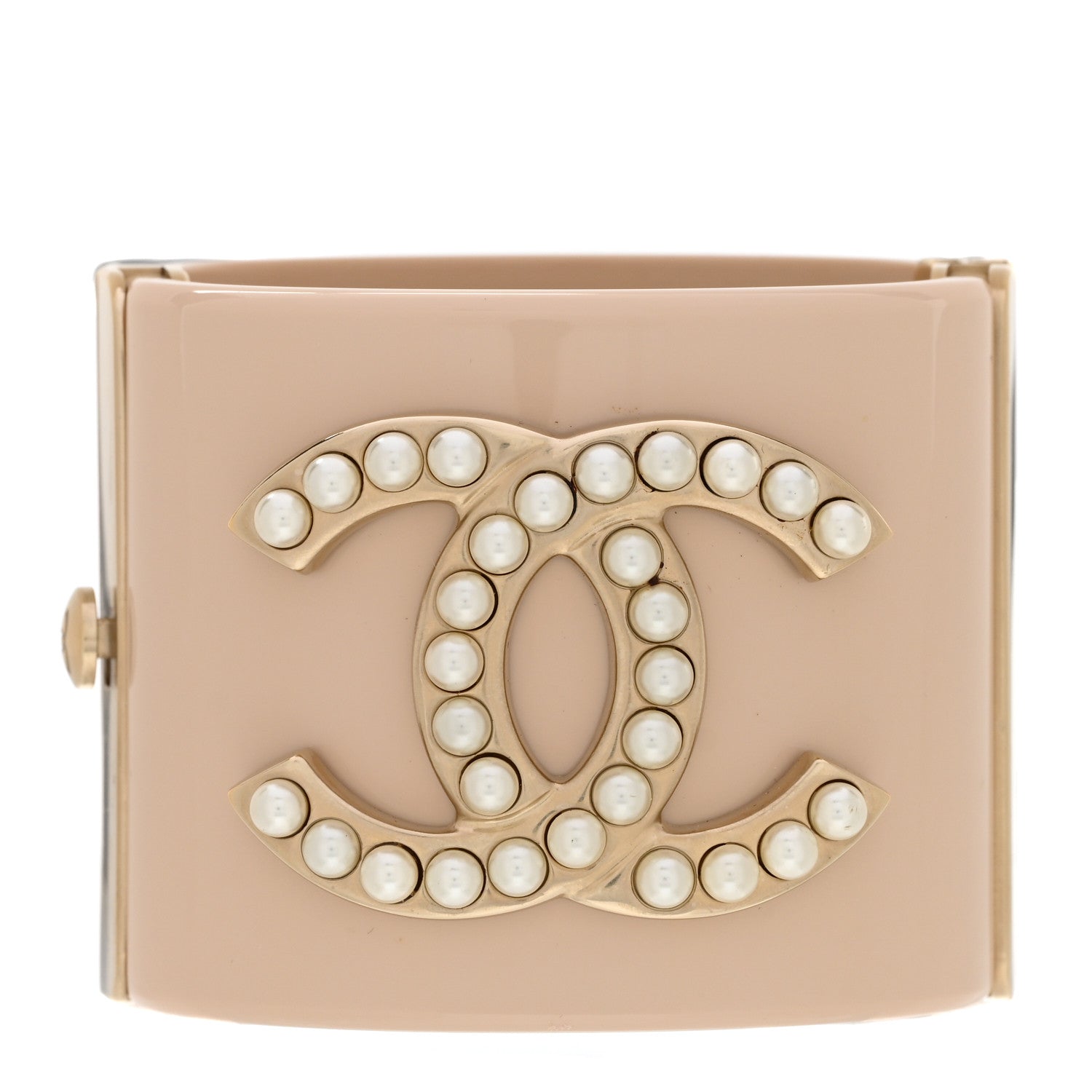 Chanel Resin Pearl CC Cuff Gold Pearly White Beige 1 of 4
