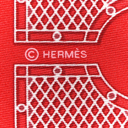 Hermes Silk Gavroche Sellier Pocket Square Scarf Rouge White 2 of 3
