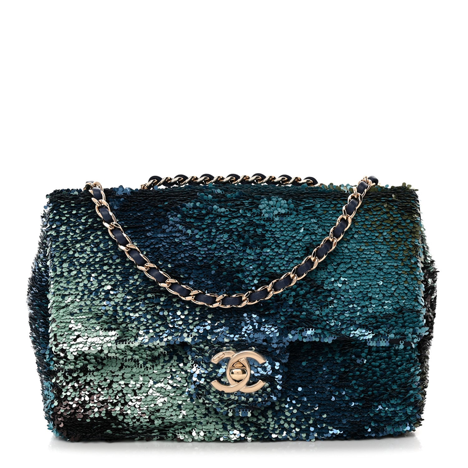 Chanel Shaded Sequins Mini Flap Light Green Dark Brown White Blue 1 of 10