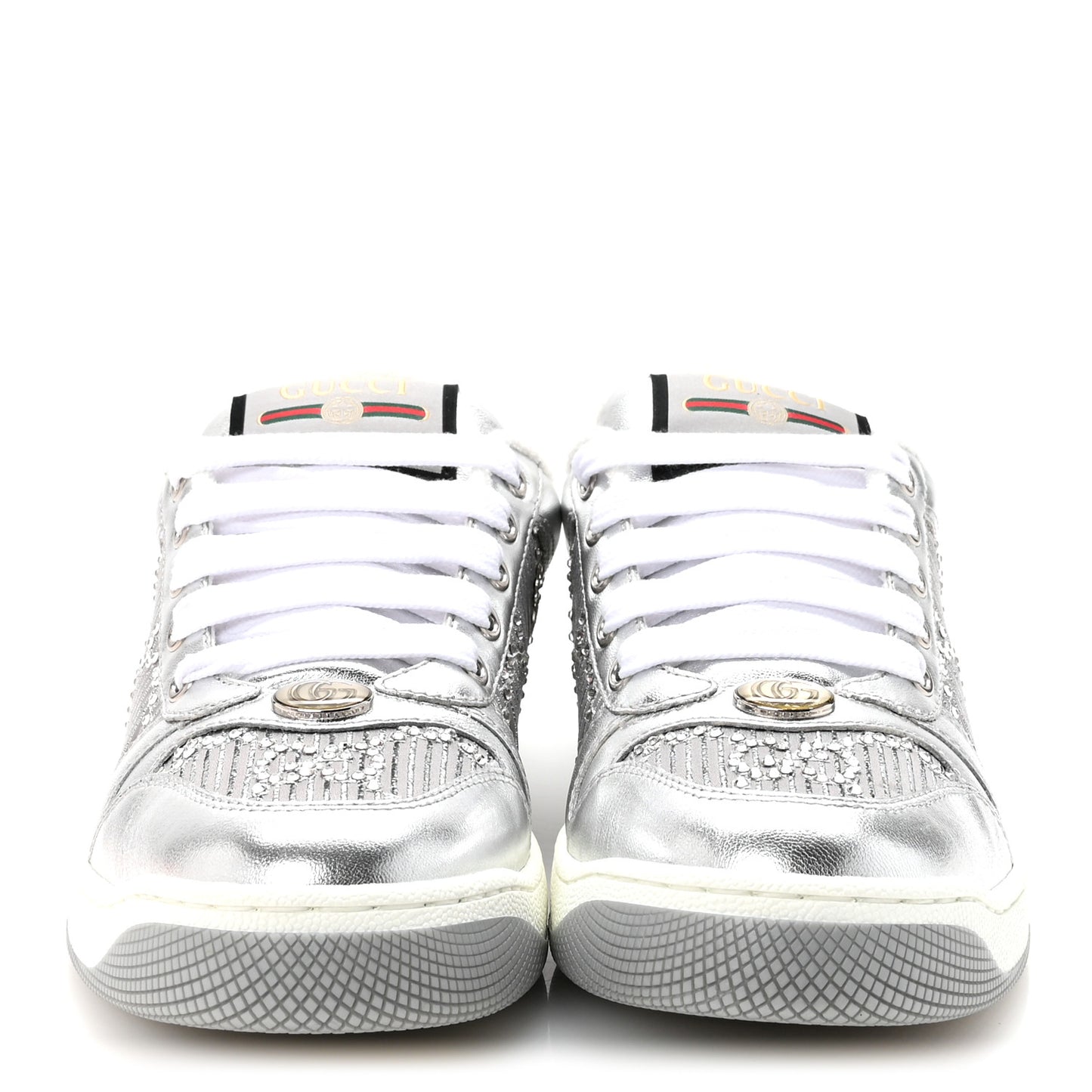 Metallic Nappa Silk Crystals Womens Screener Sneakers 36.5 Silver Light Grey