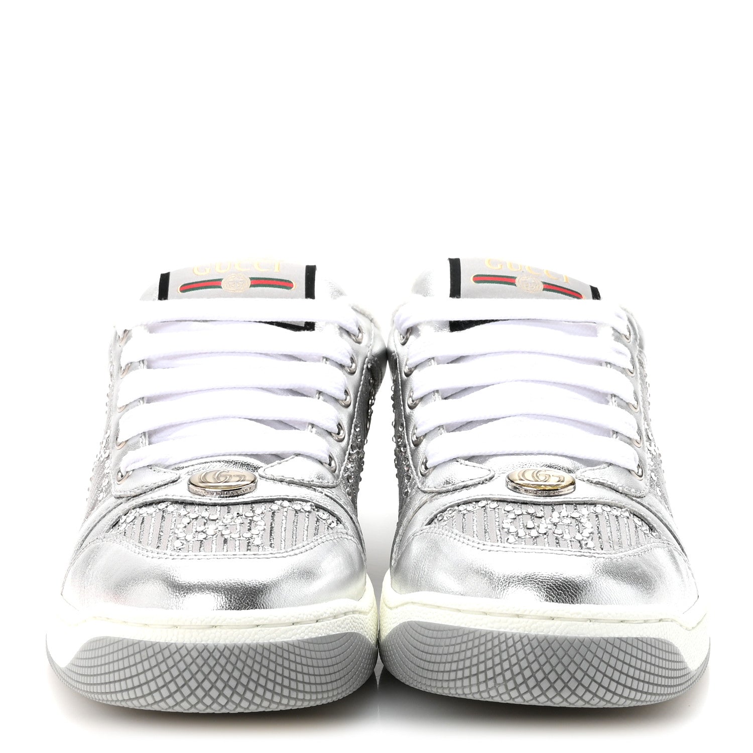 Gucci Metallic Nappa Silk Crystals Womens Screener Sneakers 36.5 Silver Light Grey 3 of 9