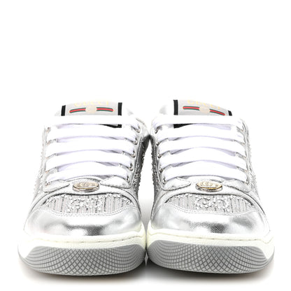 Gucci Metallic Nappa Silk Crystals Womens Screener Sneakers 36.5 Silver Light Grey 3 of 9