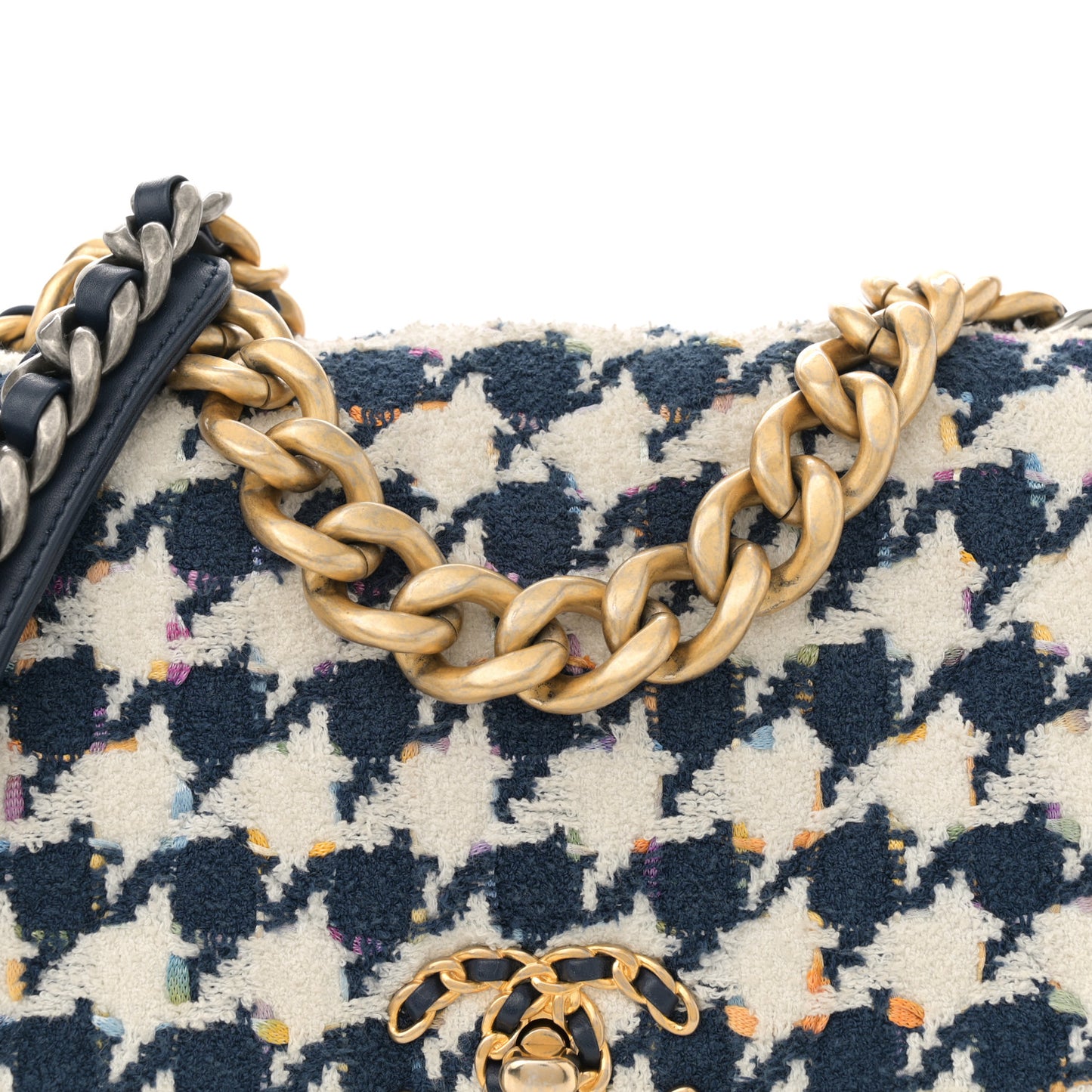 Tweed Quilted Medium Chanel 19 Flap Ecru Navy Blue Multicolor
