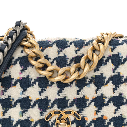 Chanel Tweed Quilted Medium Chanel 19 Flap Ecru Navy Blue Multicolor 8 of 10