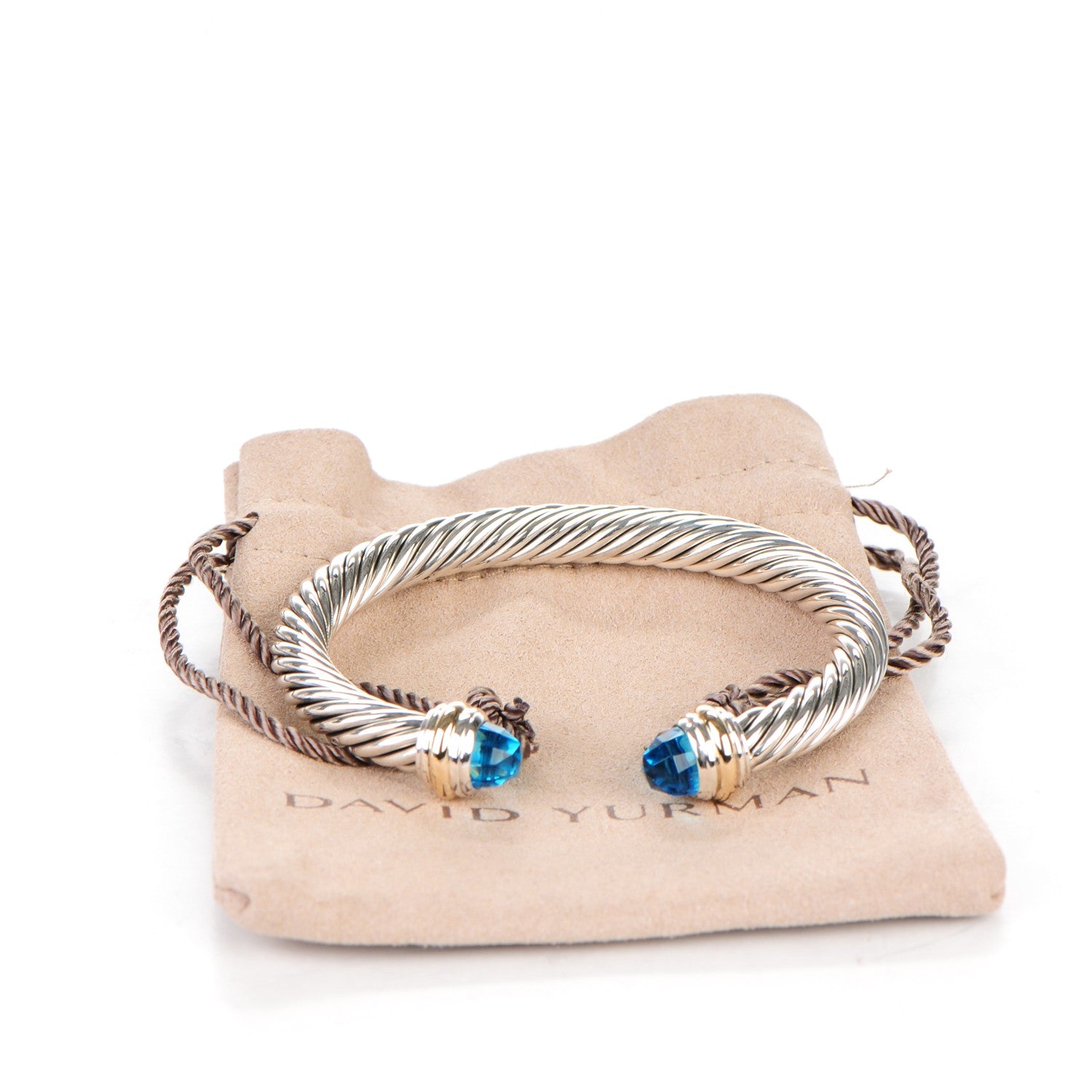 David Yurman Sterling Silver 14K Yellow Gold Blue Topaz 7mm Cable Classics Bracelet 5 of 5