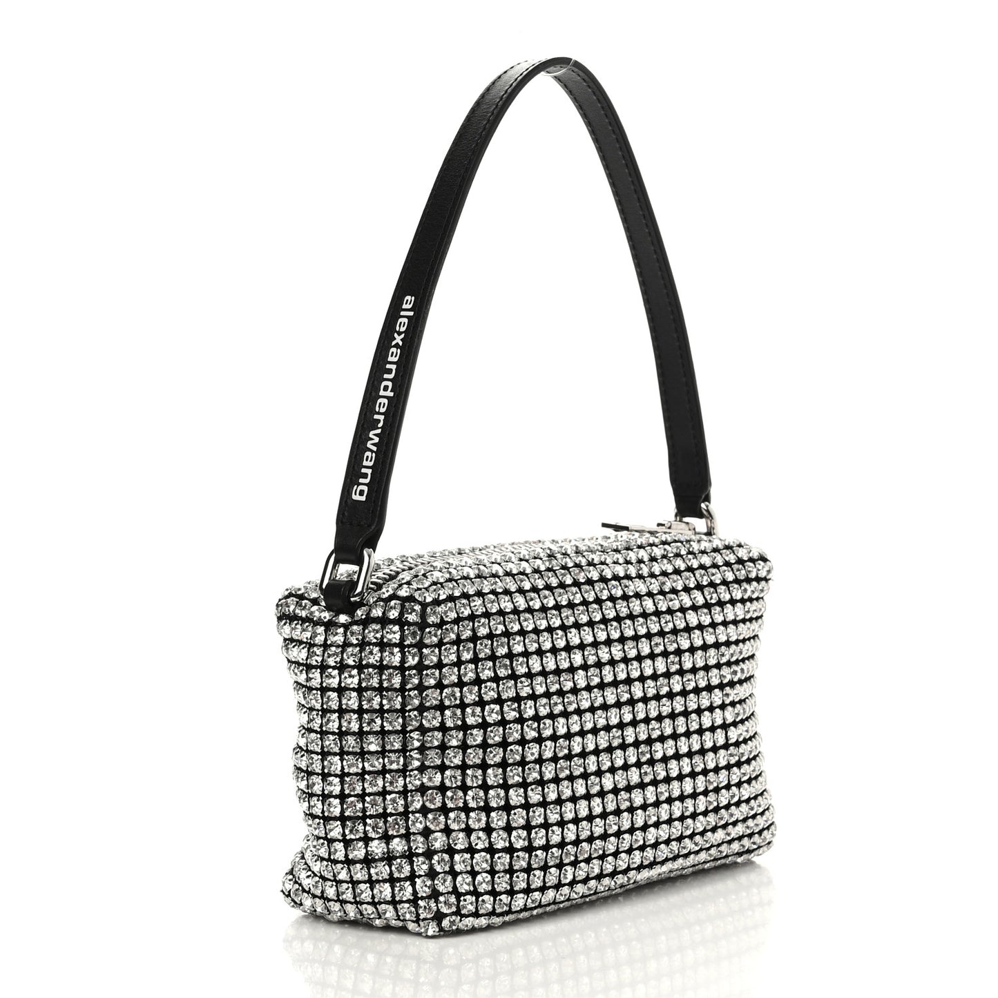 Mesh Crystal Rhinestone Mini Heiress Pouch Black Silver