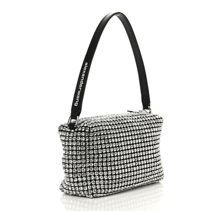 Alexander Wang Mesh Crystal Rhinestone Mini Heiress Pouch Black Silver 3 of 11