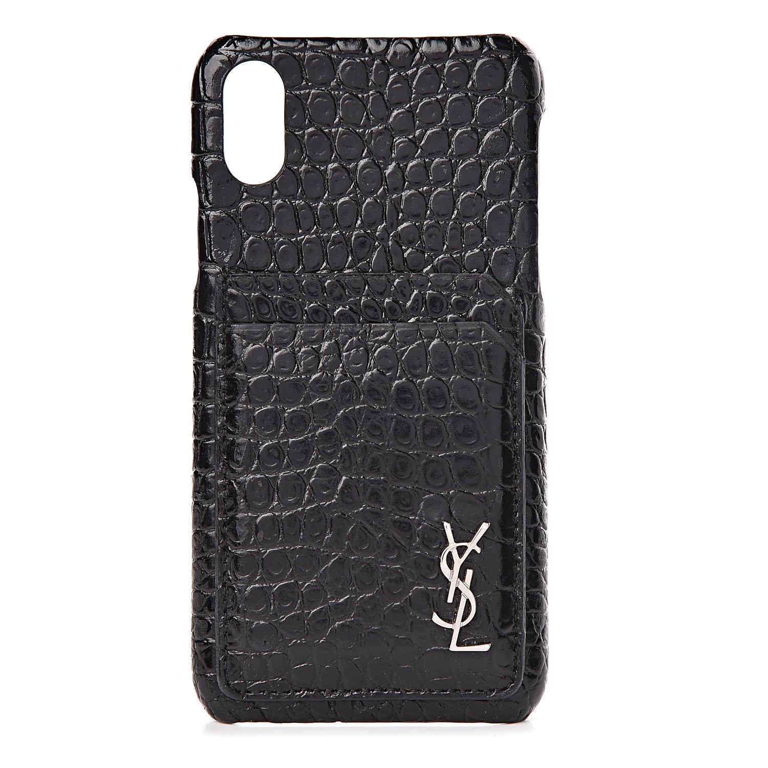 Saint Laurent Calfskin Crocodile Embossed iPhone XS Case Black 1 of 7