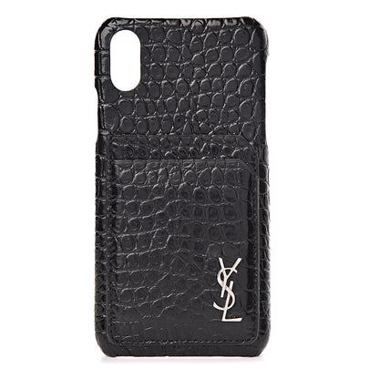 Saint Laurent Calfskin Crocodile Embossed iPhone XS Case Black 1 of 7