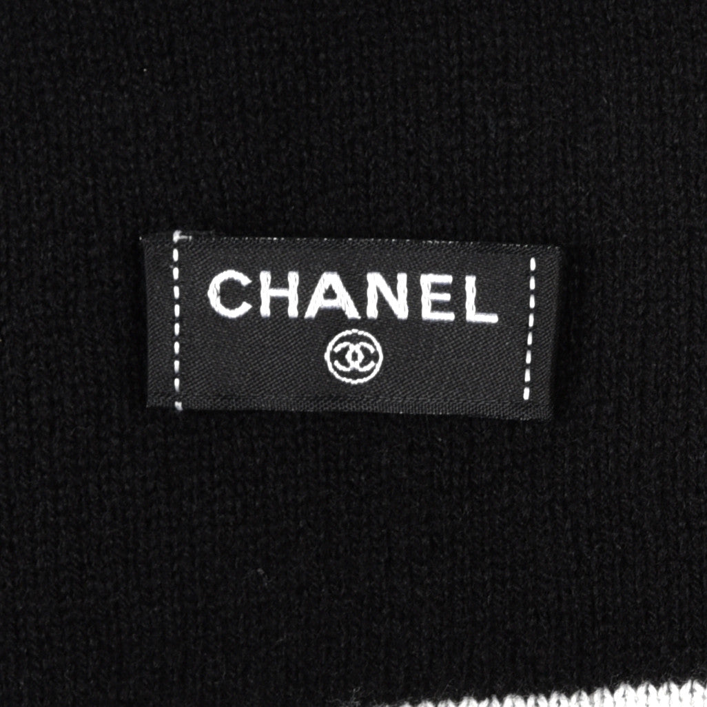 Chanel Cashmere Quilted CC Beanie Hat White Black 6 of 6