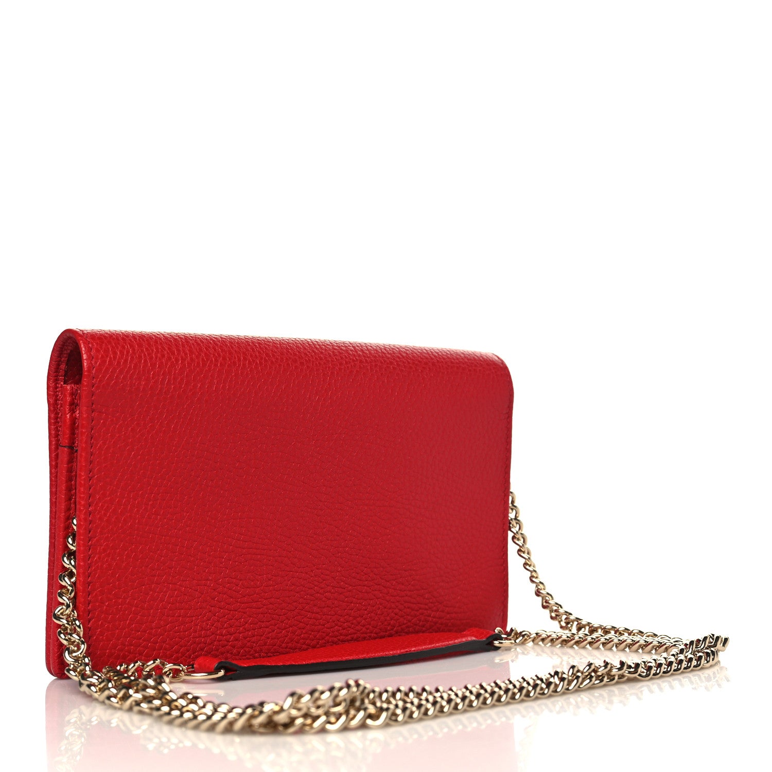 Gucci Pebbled Calfskin Soho Wallet on Chain Tabasco Red 3 of 10