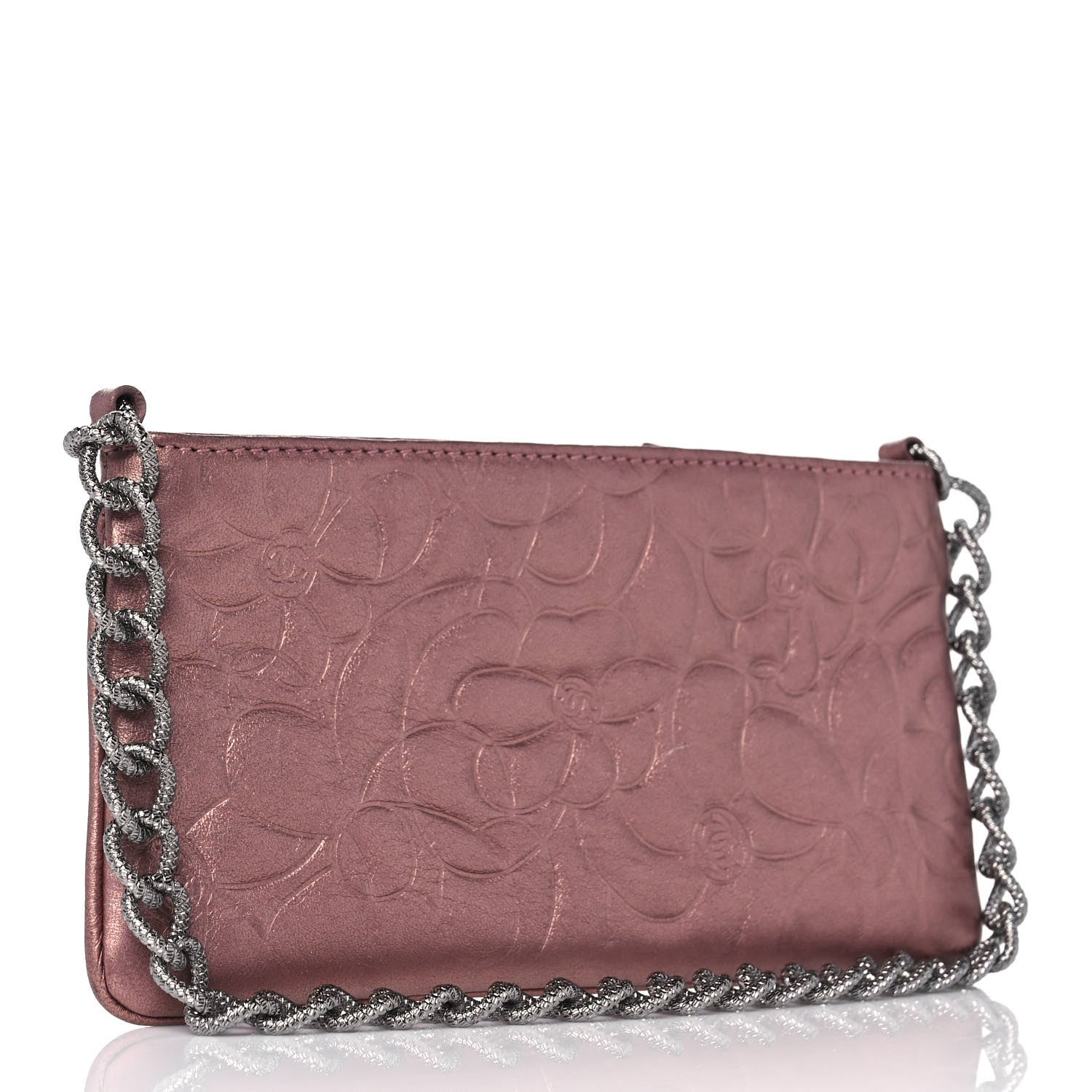 Chanel Metallic Lambskin Camellia Chain Pouch Pink 2 of 8