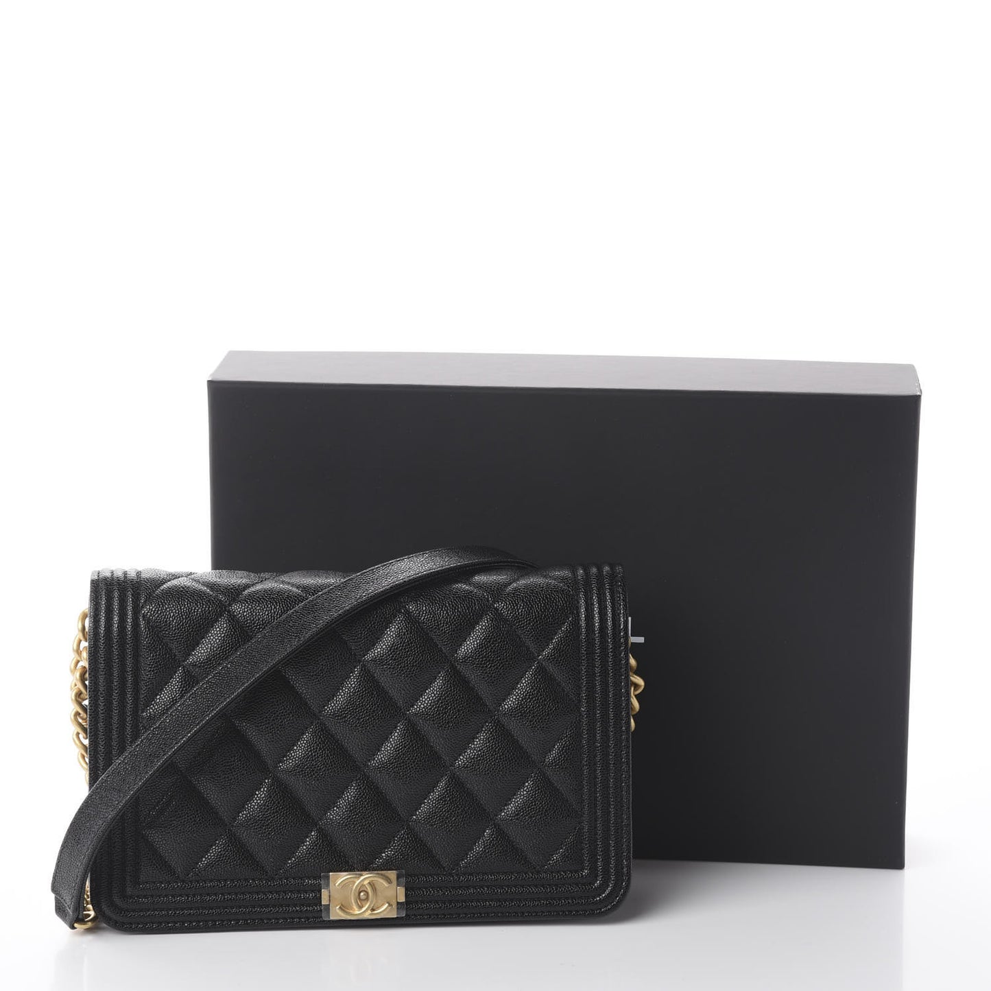 Caviar Quilted Boy Wallet On Chain WOC Black