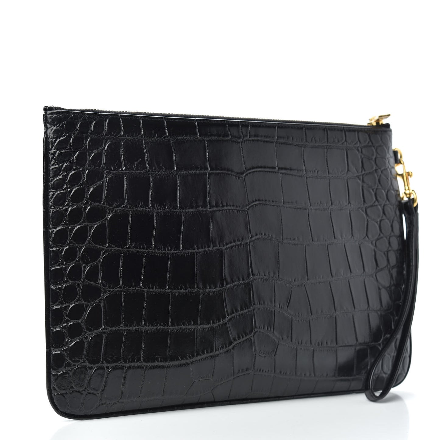 Calfskin Crocodile Embossed Tablet Pouch Black